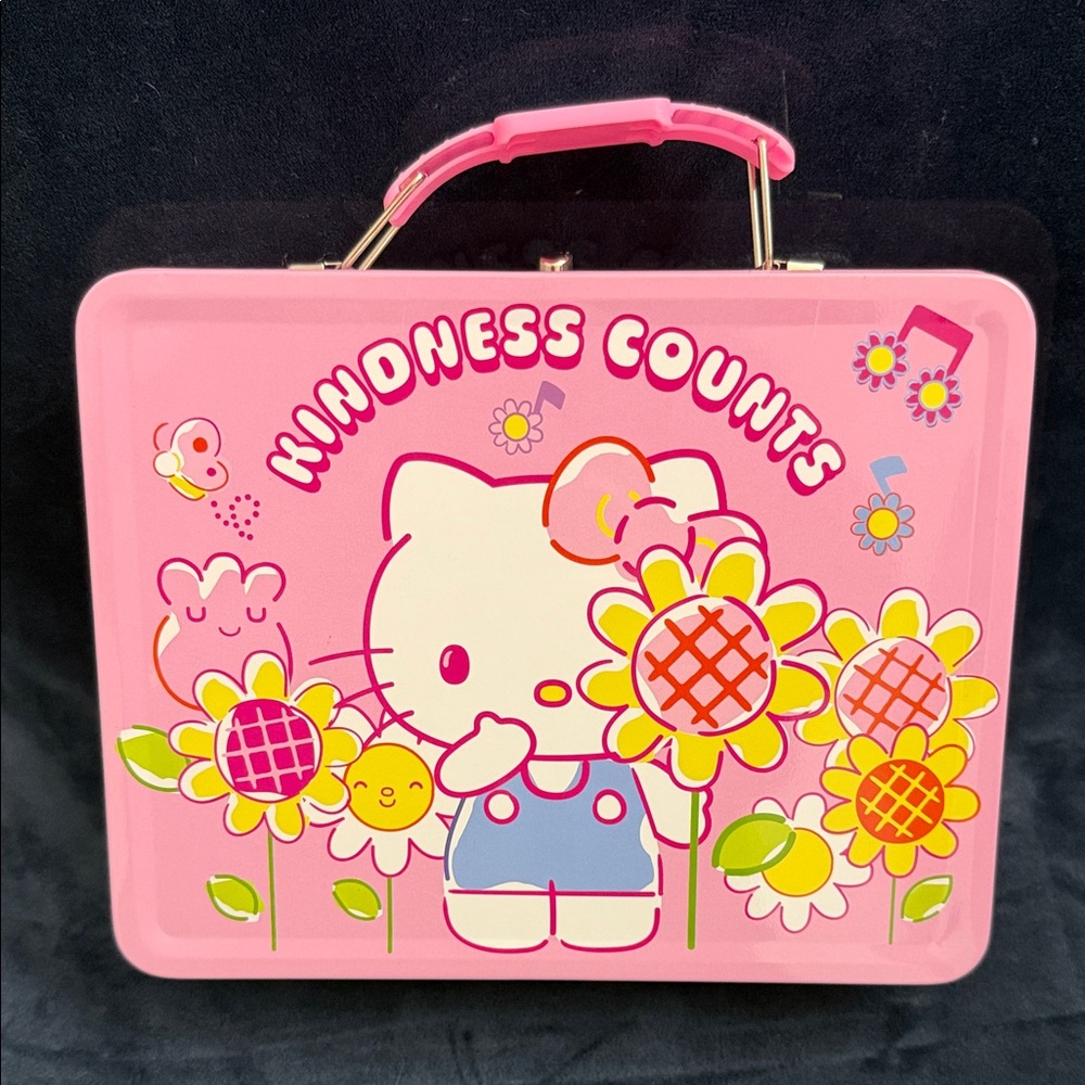 Sanrio Hello Kitty Pink Tin Lunchbox with Sunflower Art